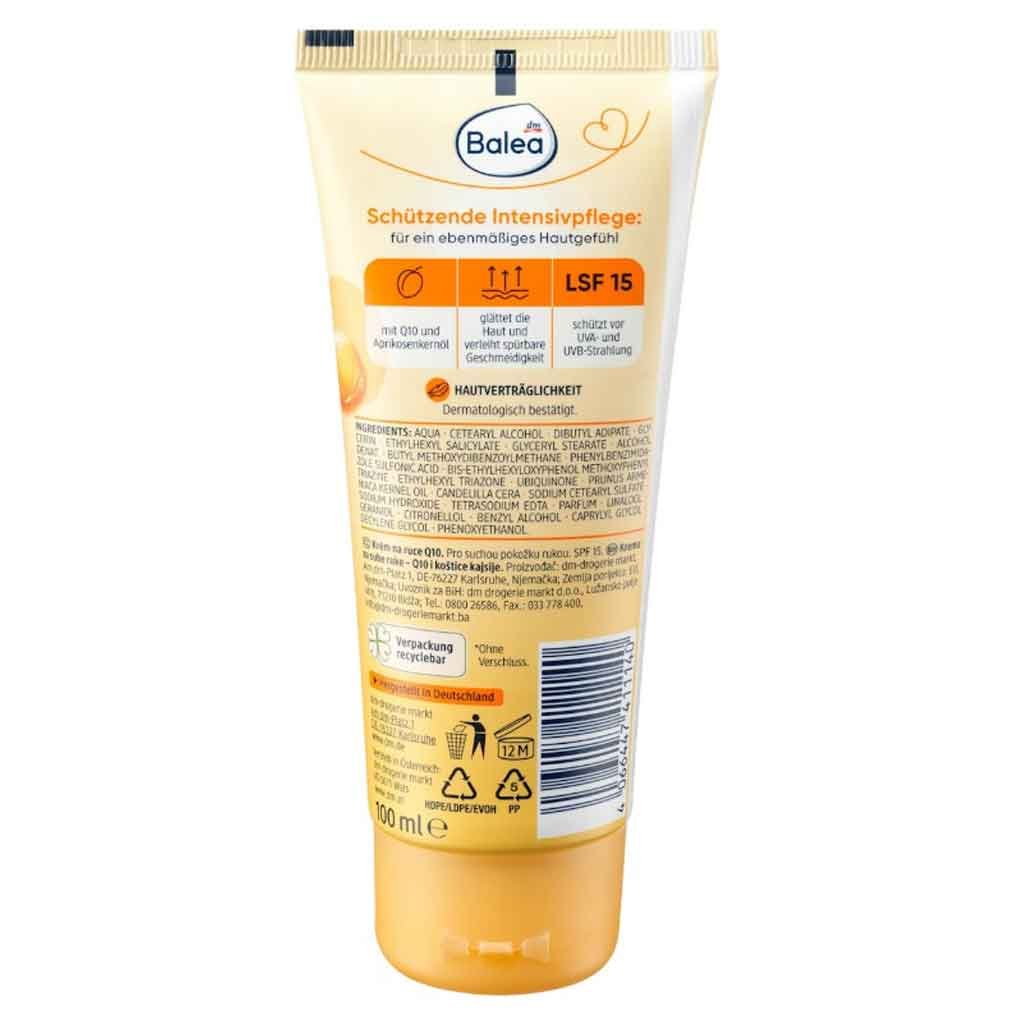 BALEA HAND CREAM Q10 WITH APRICOT OIL AND SPF15, 100ML